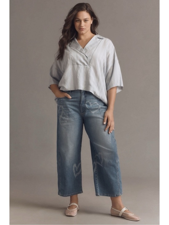 Anthropologie Tops - Anthropologie The Dylon Short Sleeve Wide Placket Top Striped Edition Size 1X
